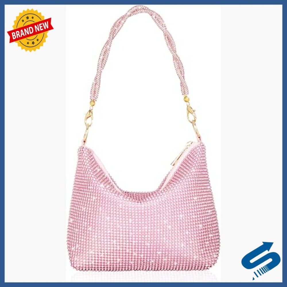 Glitter Rhinestone Evening Clutch Purse with Removable Chain Strap